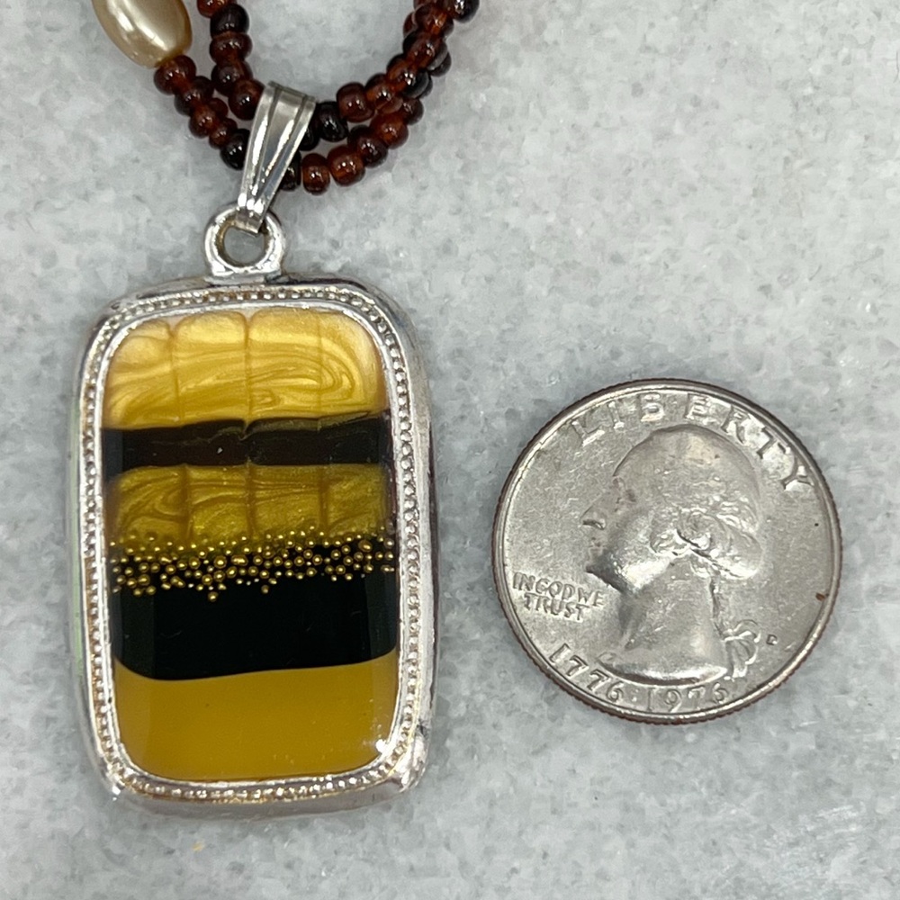 Kenneth Cole Amber & Brown Glass Silver Double Strand Brown Bead Necklace - Picture 10 of 10
